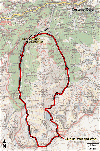 Map showing the loop hike through the Riserva Regionale