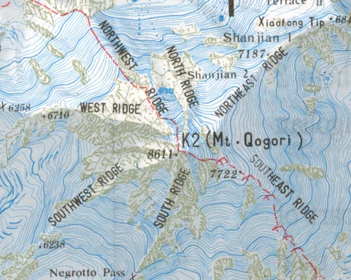 Map of the Climbing Routes on K2