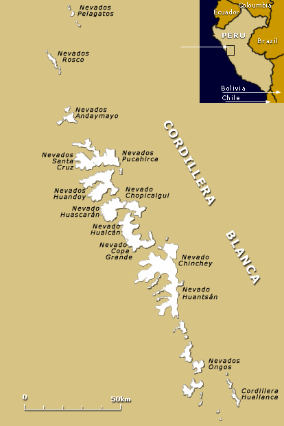 Map of the Cordillera Blanca Mountains