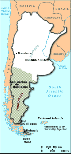 Map of Argentina showing location of Patagonia