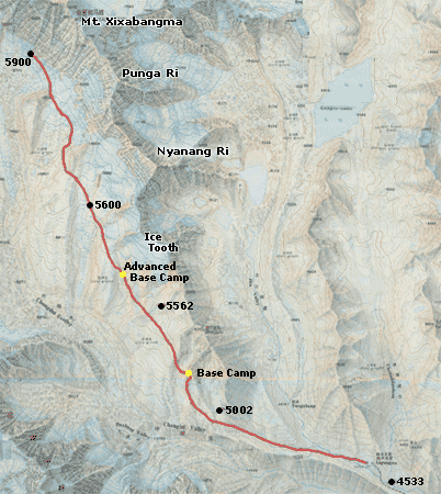 Topo Map of the approach to Shishapangma